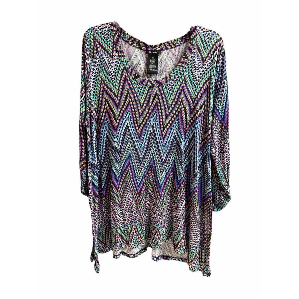 Premise XXL Multicolor Chevron Abstract Rayon Blouse Boho Lagenlook Artsy Top